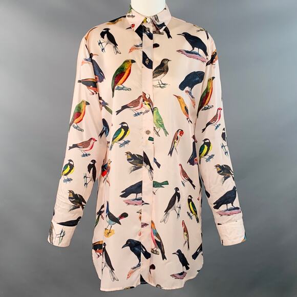 PAUL SMITH Size 4 Pink Multi Color Cupro Birds Spread Collar Shirt - Picture 1 of 8